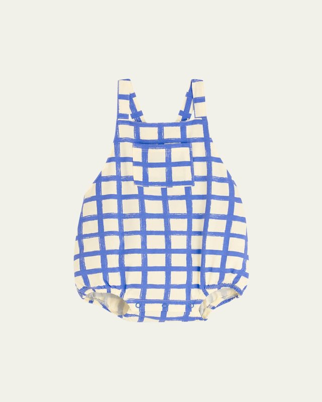 Boy's Check-Print Bubble Romper, Size Newborn-24